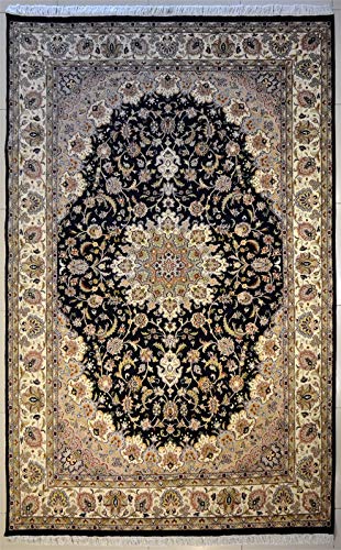 etnico Alfombra de doble nudo floral hecha a mano Pak oriental de alto grado – 213 cm x 309 cm, color negro