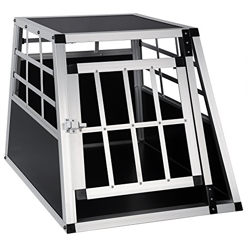 EUGAD Transportín de Aluminio para Perros Gatos Mascotas Jaula Transporte de Viaje para Mascotas Trapezoidal 1 Puerta Negro 0050HT