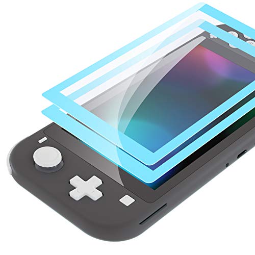 eXtremeRate 2 Protectores de Pantalla para Nintendo Switch Lite Protector de Pantalla de Vidrio Templado Transparente HD con Borde Colores Anti-arañazos,Anti-Huella,Inastillable,Sin Burbujas(Azul)