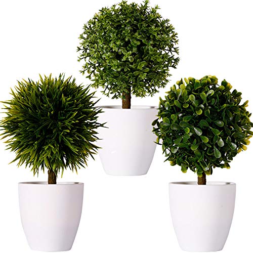 FagusHome 20cm Alto Plantas Artificiales en Maceta 3 Piezas árbol en Forma de Bola en Maceta boj Artificial plástico para decoración (G)