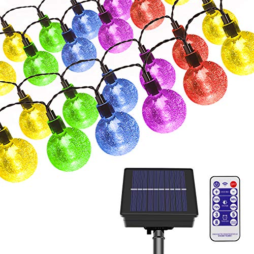 Fancywhoop Cadena de Luces solares para Exterior 60 LED 10M Cadena de Bola Cristal Luz para Exterior 8 Modos para jardín árboles terraza Navidad Fiestas Jardín Boda Fiesta Árbol de Navidad