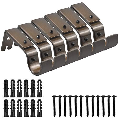 Fangehong 6pcs Soporte Poste de Cortina, Ajustables Soportes Barra Cortina Individuales, Metal Soporte Pared de Barra Cortina Resistente con Tornillos para Barra de Pared Postes Cortina (Marrón)