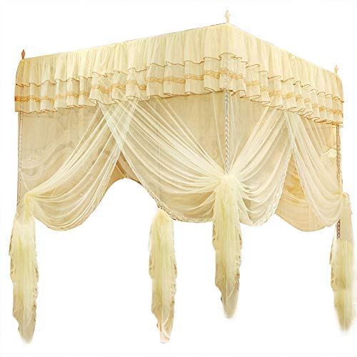 Fdit Mosquitera para cama con tres aberturas laterales, cortina de barra, color amarillo, linda princesa, decoración de dormitorio (150 x 200 x 200)