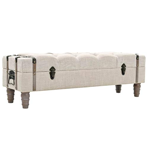 Festnight Banco de Almacenamiento de Madera Maciza y Acero 111x34x37 cm Blanco Crema con un Asiento