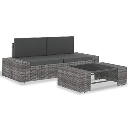 Festnight Juego de Muebles de Jardín 3 Piezas Sofás de Jardín Exterior con Cojines Ratán Sintético Mesa de Centro+Sofá esquinero Gris Festnight Juego de Muebles de Jardín 3 Piezas Sofás de Jardín Exterior con Cojines Ratán Sintético Mesa de Centro+Sofá esquinero Gris