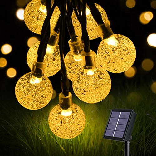 flintronic Cadena de Luces Led Solar, Guirnaldas Luces Exterior, 36ft/11m 60LED Guirnalda Solar LED Bola de Cristal Luces Decorativa para Jardín, Terraza, Boda, Árbol de Navidad, Fiesta, Patio