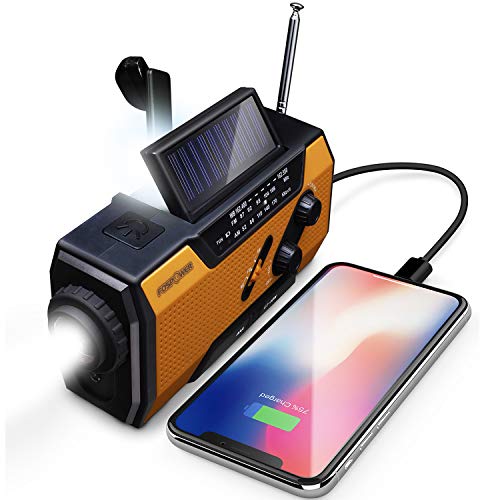 FosPower Radio portatil 2000mAh Solar Luces de Emergencia bateria Externa para movil Radio pequeña y batería Recargable para Correr y Viajar, para Smartphones, Tablets y MP3