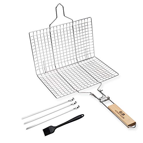 G.a HOMEFAVOR Barbacoa Parrilla Portátil Plegable Acero Inoxidable Cesto Pescado Parrilla con Mango de Madera para Pescado, Verduras, Camarón, Carne, 55 x 33.5cm G.a HOMEFAVOR Barbacoa Parrilla Portátil Plegable Acero Inoxidable Cesto Pescado Parrilla con Mango de Madera para Pescado, Verduras, Camarón, Carne, 55 x 33.5cm