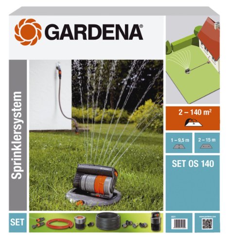 Gardena 8221-20 - Set completo de sistema de aspersor cuadrado emergente OS 140 sistema de riego para superficies cuadradas y rectangulares hasta maximo 140 m², montaje a ras de suelo