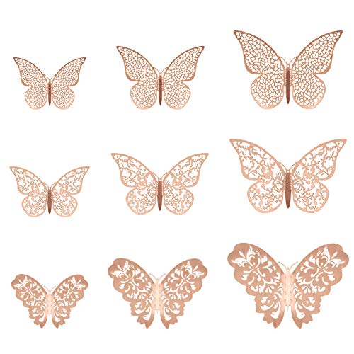 Gitua 36 mariposas 3D para la pared, 3 tamaños, oro rosa, mariposas, pegatinas para pared para salón, habitación de los niños, baño, decoración