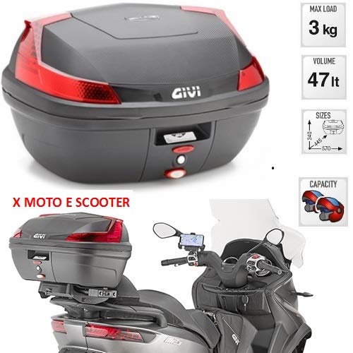 Givi B47 Blade - Baúl Negro en Relieve con Volumen de 47 litros, catadióptricos Rojos, fijación monólock, Incluye Placa y Kit Universal para 2 Cascos modulares 340 x 445 x 570 mm Givi B47 Blade - Baúl Negro en Relieve con Volumen de 47 litros, catadióptricos Rojos, fijación monólock, Incluye Placa y Kit Universal para 2 Cascos modulares 340 x 445 x 570 mm
