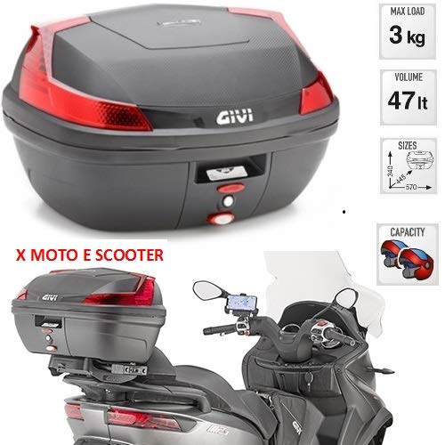 Givi B47 Blade - Baúl Negro en Relieve con Volumen de 47 litros, catadióptricos Rojos, fijación monólock, Incluye Placa y Kit Universal para 2 Cascos modulares 340 x 445 x 570 mm