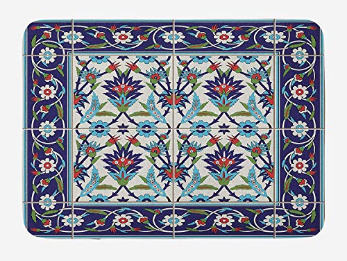 Gjid Alfombra de baño con Motivos turcos Azulejos de Mosaico inspirados en la Naturaleza Tulipanes y Margaritas rizadas Alfombrillas de Villa Alfombra de Estudio Tela de Franela Antideslizante