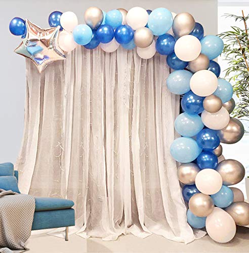Globos Azules Blanco y Plateado Arch AivaToba 16 pies de Largo 100 piezas Kit de Guirnalda de Globos Arco para Decoraciones de Bautizo Comunion Baby Shower de Fiesta de Cumpleaños para Niños