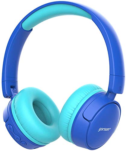 gorsun Auriculares Bluetooth para niños, Auriculares Plegable para niños con 85dB Volumen Limitado, Auriculares Ajustable y Plegable con micrófono-Azul