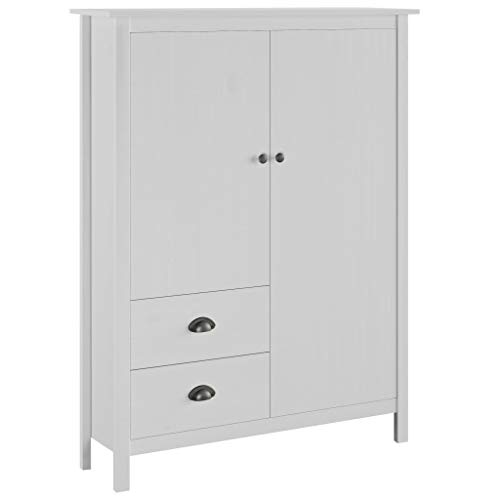 GOTOTOP Armario Guardarropa de Madera de Pino, Armario Ropero con 2 Puertas y 2 cajones, para Sala de Estar, Dormitorio, 99 x 45 x 137 cm, Blanco