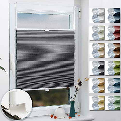 Grandekor - Estor plisado en forma de panal (opaco, 75 x 120 cm, sin agujeros, para ventanas y puertas, protección contra el sol, la vista y el ruido), color blanco y gris
