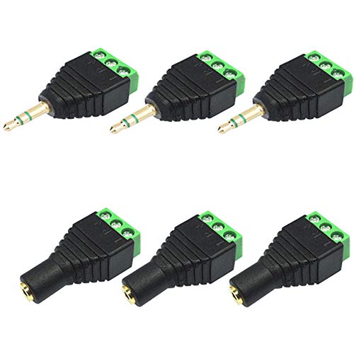 Greluma 6 Piezas Conector Macho y Hembra Equilibrado de Audio Estéreo de 3,5mm (1/8 Pulgadas) a AV Conector Adaptador de Terminal de Balun de Vídeo de 3 Tornillos Greluma 6 Piezas Conector Macho y Hembra Equilibrado de Audio Estéreo de 3,5mm (1/8 Pulgadas) a AV Conector Adaptador de Terminal de Balun de Vídeo de 3 Tornillos