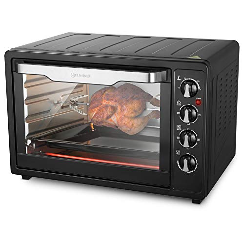 Grunkel - HR-63RMRUSTI - Horno eléctrico multifunción de sobremesa de 63l con 3 funciones de calor y selector de temperatura hasta 230ºC. Incluye rustidora y temporizador hasta 60 min - 2200W - Negro