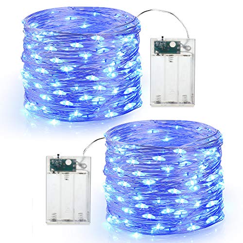 Guirnalda Luces Pilas, BrizLabs 2 x 60 Luces LED Pilas Luces LED Habitacion Luces de Cadena Micro con Pilas de Alambre de Cobre para Decoración Interior Bodas Fiesta de Navidad (Azul)
