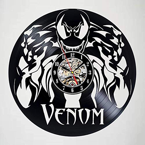 GVC Reloj de Pared de Vinilo Vintage Diseño Moderno Tema de película Pegatinas 3D Relojes Spiderman Venom Reloj de Pared Decoración para el hogar Silencioso 12 Pulgadas