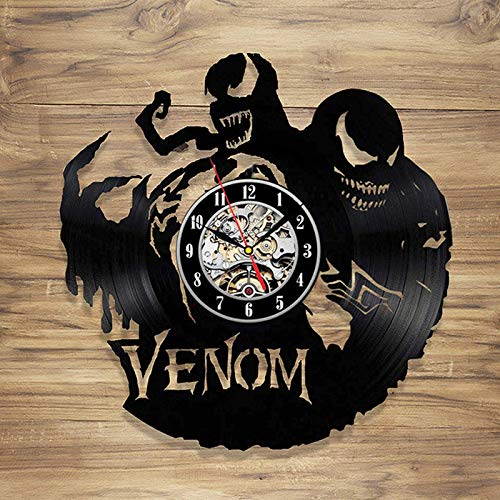 GVC Reloj de Pared Spiderman Vs Venom Diseño Moderno Tema de la película Pegatinas 3D Vintage Vinyl Record Relojes de Pared Reloj Colgante Decoración para el hogar