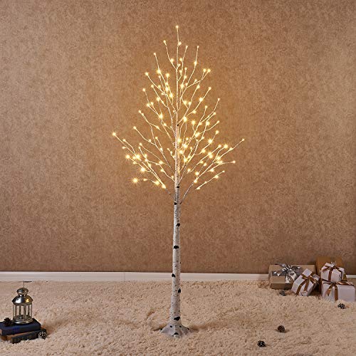 Hairui Árbol Abedul Preiluminado de 180CM y 128 Leds para la Decoración del Hogar Árbol de Navidad Blanco con Luces LED de Color Blanco Cálido, Árbol Artificial Iluminado con Parpadeo Parcial Salida