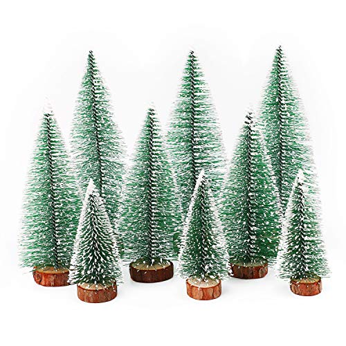 Herefun Mini Árbol de Navidad, 9Pcs Árbol de Navidad Artificial, Mini Navidad Verde Árbol Artificial Abeto, Árbol De Nieve, Ideal para Navidad Decoración Micro Paisaje
