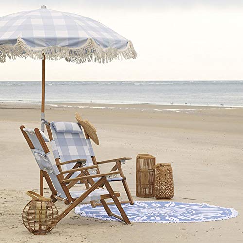 HH- Sombrillas Sombrilla de Playa Plegable con Borla, Ancla de Arena, Sombrilla con Flecos de Celosía Azul para Camping/Piscina/Balcón, Varilla de Madera Maciza, 6.5 Pies / 2 M HH- Sombrillas Sombrilla de Playa Plegable con Borla, Ancla de Arena, Sombrilla con Flecos de Celosía Azul para Camping/Piscina/Balcón, Varilla de Madera Maciza, 6.5 Pies / 2 M