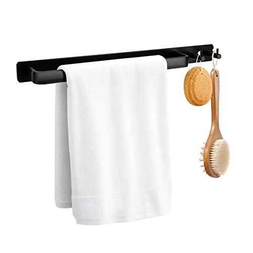 HIRALIY - Toallero sin taladrar, barra de aluminio negro mate, adhesivo para baño y cocina, incluye material de fijación