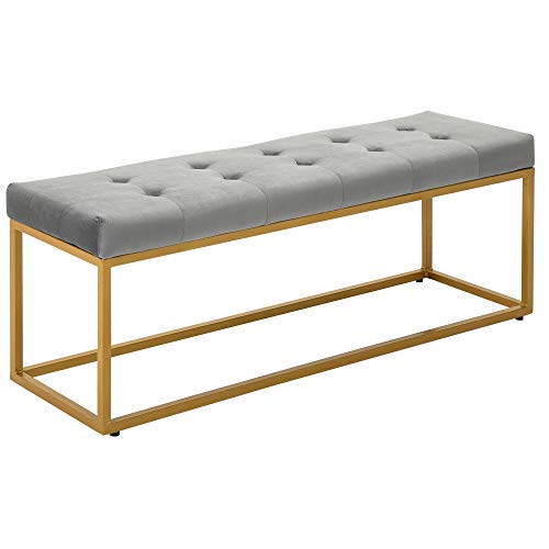 HOMCOM Banqueta Multifuncional Banco Taburete Pie de Cama con Asiento Acolchado y Patas Metálicas 120x35x42 cm Gris y Dorado