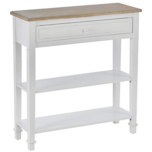 HOMCOM Mesa de Consola Multifuncional Mesa Auxiliar para Sala Pasillo Comedor con 2 Estantes 1 Cajón Extraíble Manija Estilo de Retro Pino 75,6x27,5x80,5 cm Madera Natural Blanco