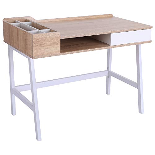 HOMCOM Mesa de Ordenador Escritorio de Computadora para Oficina Despacho Estudio con Cajón Estante Compartimientos de Almacenaje 100x55x81.5cm Madera y Metal