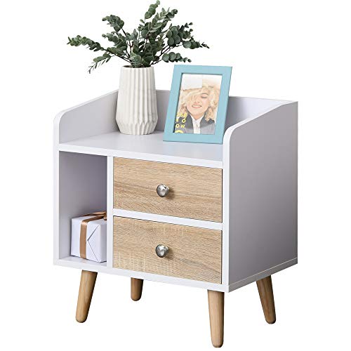 HOMCOM Mesita de Noche Compacta Mesa Multifuncional con 2 Cajones Grandes y 1 Estante Abierto Patas Elevadas de Pino Diseño Nórdico 43x30x49 cm Blanco HOMCOM Mesita de Noche Compacta Mesa Multifuncional con 2 Cajones Grandes y 1 Estante Abierto Patas Elevadas de Pino Diseño Nórdico 43x30x49 cm Blanco