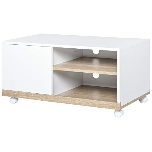 HOMCOM Mueble para TV Televisión de 42 Pulgadas Mesa de Salón Moderno Móvil con 4 Ruedas Estante Ajustable y Armario Amplio Espacio 80x45x39,5 cm Blanco HOMCOM Mueble para TV Televisión de 42 Pulgadas Mesa de Salón Moderno Móvil con 4 Ruedas Estante Ajustable y Armario Amplio Espacio 80x45x39,5 cm Blanco