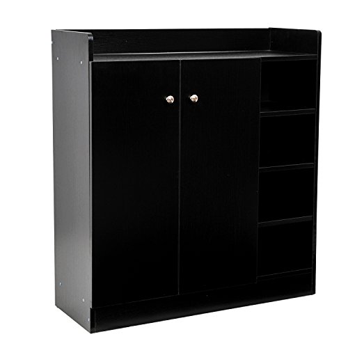 HOMCOM Zapatero Armario Madera Mueble Zapatero Gabinete 2 Puertas 4 Estantes Baldas Interiores Ajustables 83x30x90cm Negro