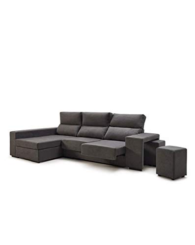 Home Heavenly®- Sofá ChaiseLongue, Marte, 3 plazas con arcón, tapizado Color Gris, Tratamiento Antimanchas (Chaise Longue Derecho)