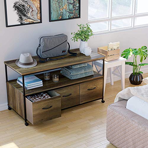 HOMECHO Cómoda con Gran Mesa y 3 Cajones de Tela Armario para Almacenamiento para Juguete Ropa Revista Mesa de Centro Alta para Salón Dormitorio Estilo Industrial Retro 108x48x60 cm HOMECHO Cómoda con Gran Mesa y 3 Cajones de Tela Armario para Almacenamiento para Juguete Ropa Revista Mesa de Centro Alta para Salón Dormitorio Estilo Industrial Retro 108x48x60 cm
