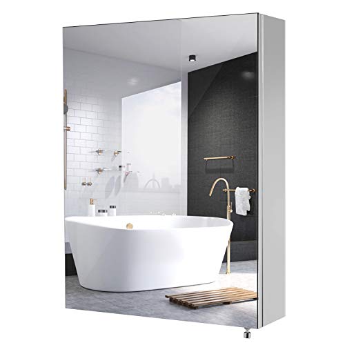 Homfa Armario Baño con Espejo Armario de Pared Armario Colgante Baño con 1 Puerta 3 Compartimentos Acero Inoxidable 45x13x60cm Homfa Armario Baño con Espejo Armario de Pared Armario Colgante Baño con 1 Puerta 3 Compartimentos Acero Inoxidable 45x13x60cm