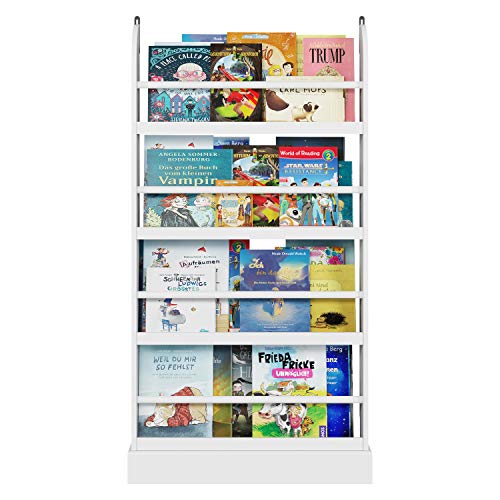 Homfa Librería Infantil para Niños Estantería de Pared Estantería Infantil para Libros Revistas con 4 Estantes Blanco 58x12x110cm