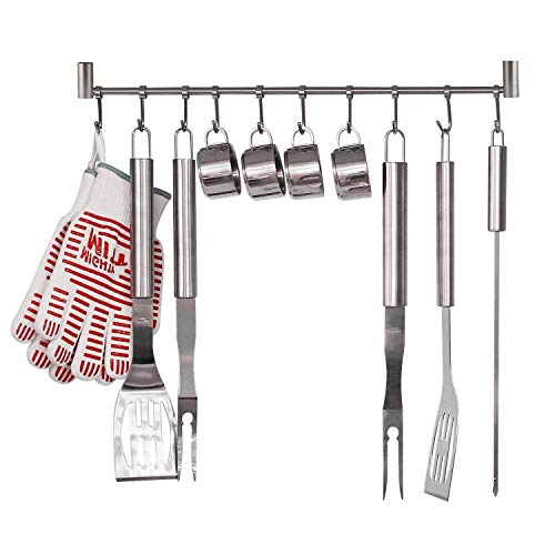 HOMFA Soportes para Utensilios para Olla Sartén Cuchillo Cucharón de Cocina Barra Colgador Utensilios Cocina de Acero Inoxidable 10 Ganchos HOMFA Soportes para Utensilios para Olla Sartén Cuchillo Cucharón de Cocina Barra Colgador Utensilios Cocina de Acero Inoxidable 10 Ganchos