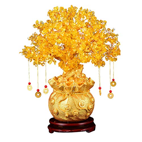 Homoyo - Árbol Feng Shui Bonsái para fortuna de plata, buena suerte, reiki riqueza, prosperidad y éxito, citrino, árbol de piedras preciosas para bricolaje y decoración del hogar