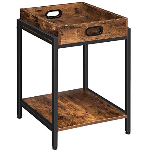 HOOBRO Mesa Auxiliar, Mesita Auxiliar de Sofá con Bandeja Extraíble y Estantes, Mesa con Bandeja para Aperitivos, Estilo Industrial, para Sala de Estar o Dormitorio, Estable, Marrón Vintage EBF45BZ01 HOOBRO Mesa Auxiliar, Mesita Auxiliar de Sofá con Bandeja Extraíble y Estantes, Mesa con Bandeja para Aperitivos, Estilo Industrial, para Sala de Estar o Dormitorio, Estable, Marrón Vintage EBF45BZ01