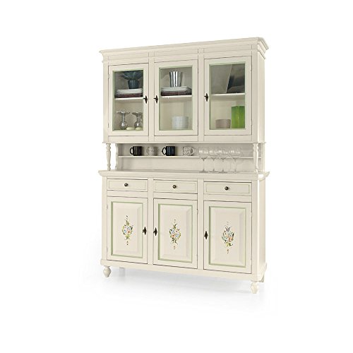 InHouse srls Aparador con Vitrina, Estilo Clasico, en Madera Maciza y MDF con Acabado Blanco Brillo con Decoraciones - Medidas 158 x 47 x 213 … InHouse srls Aparador con Vitrina, Estilo Clasico, en Madera Maciza y MDF con Acabado Blanco Brillo con Decoraciones - Medidas 158 x 47 x 213 …