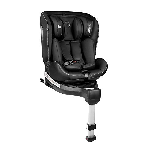 Innovaciones MS Roma 1842- Silla de Coche Grupo 0/1/2/3 (0-36Kg), Giratoria 360 y Pata de Apoyo, Negro