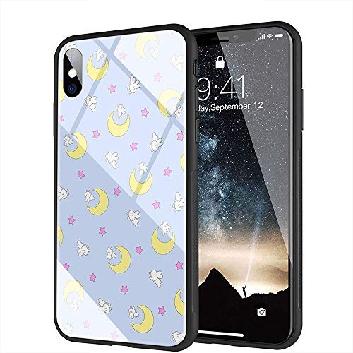 iPhone X Funda, iPhone XS Funda, Cubierta Trasera de Vidrio Templado, Silicona Suave, Compatible con iPhone X/XS AMA-59 Sailor Moon