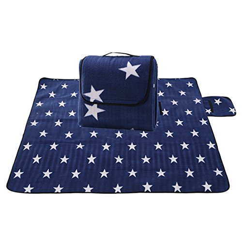 JameStyle26 Estrella Star Picnic Manta para barbacoa, jardín, camping, exterior, playa, impermeable, base XXL, 200 x 200 cm (azul con estrella)