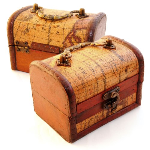 Juego de 2 Cofre del Tesoro para decoración (Antiguo) con revestimiento de piel en el país Tarjetas estilo, joyero de madera para guardar joyas & piezas pequeñas – Marca Ganzoo Juego de 2 Cofre del Tesoro para decoración (Antiguo) con revestimiento de piel en el país Tarjetas estilo, joyero de madera para guardar joyas & piezas pequeñas – Marca Ganzoo