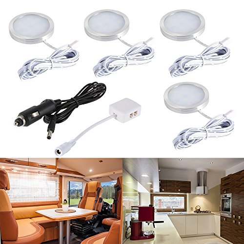 Juego de luces LED para interiores de coche, 12V Blanco cálido LED luces del gabinete con separador y cargador de coche para RV, remolque, caravana, transportador, furgoneta, camión, barco