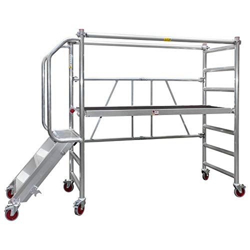 Jumbo® Aluminio plegable de andamio – Andamio de ruedas de transporte de trabajo Etapa plegable plegable Plataforma de altura 0,5 – 1,0 m con escaleras